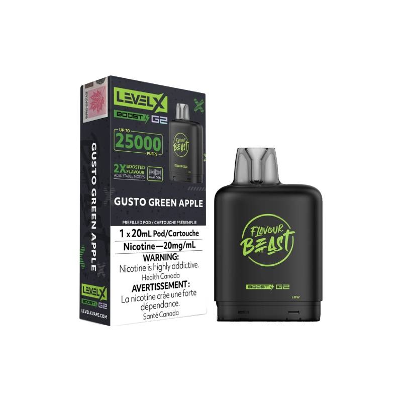 Level X Boost Flavour Beast G2 Pods – Gusto Green Apple, 25K Puffs