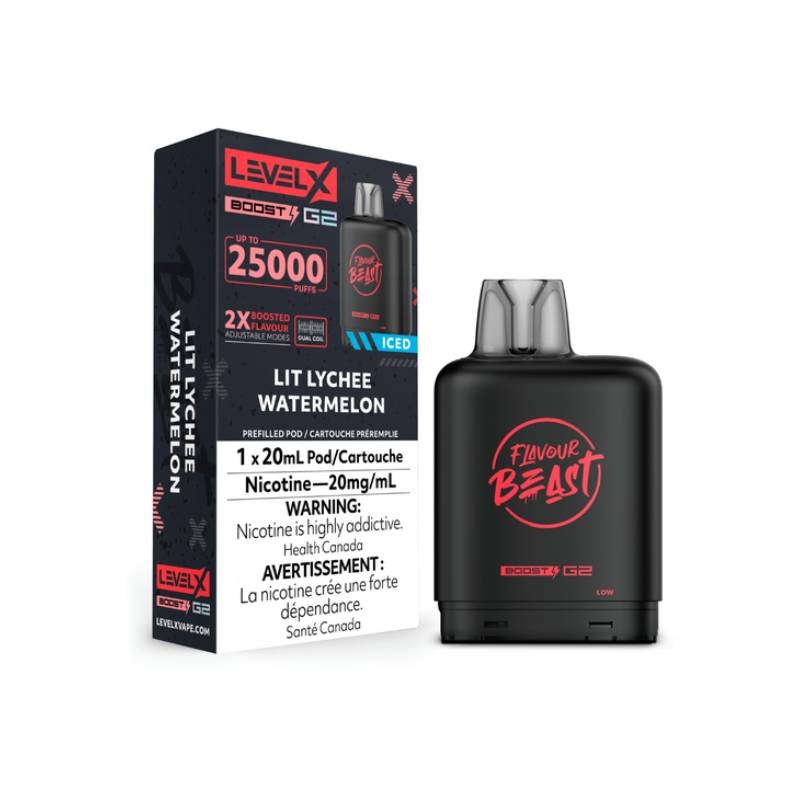 Level X Boost Flavour Beast G2 Pods – Lit Lychee Watermelon Iced, 25K Puffs