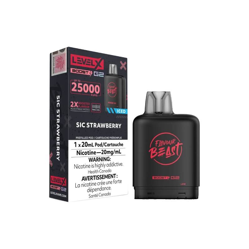 Level X Boost Flavour Beast G2 Pods – Sic Strawberry Iced, 25K Puffs