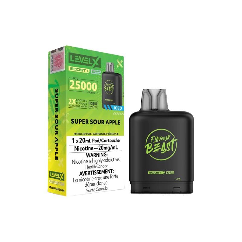 Level X Boost Flavour Beast G2 Pods – Super Sour Apple Iced, 25K Puffs