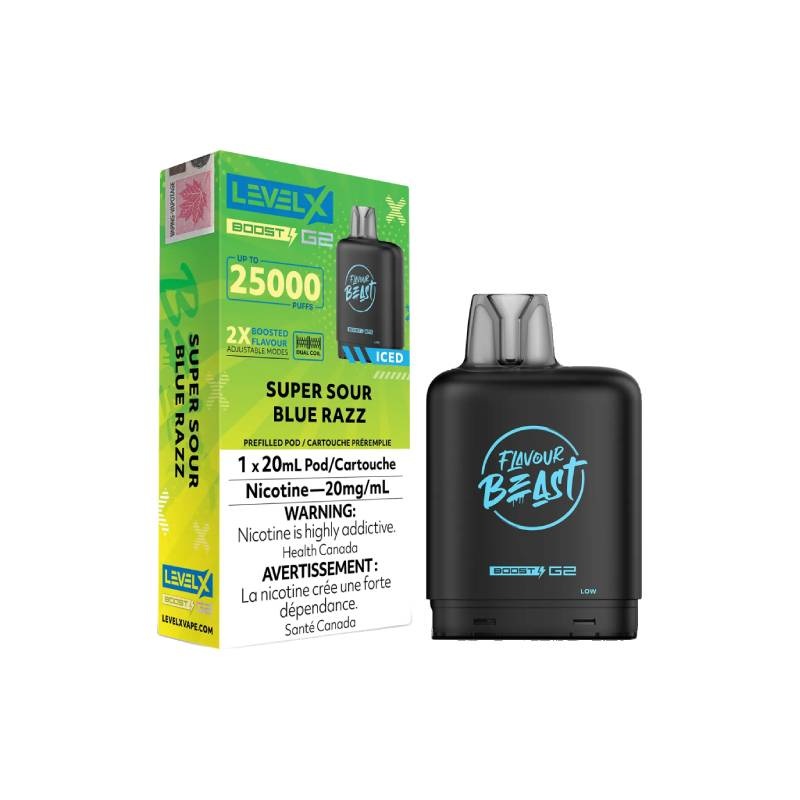 Level X Boost Flavour Beast G2 Pods – Super Sour Blue Razz Iced, 25K Puffs