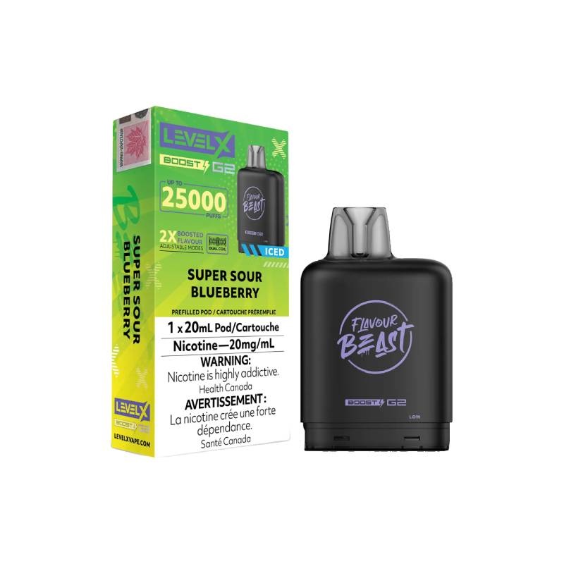 Level X Boost Flavour Beast G2 Pods – Super Sour Blueberry Iced, 25K Puffs
