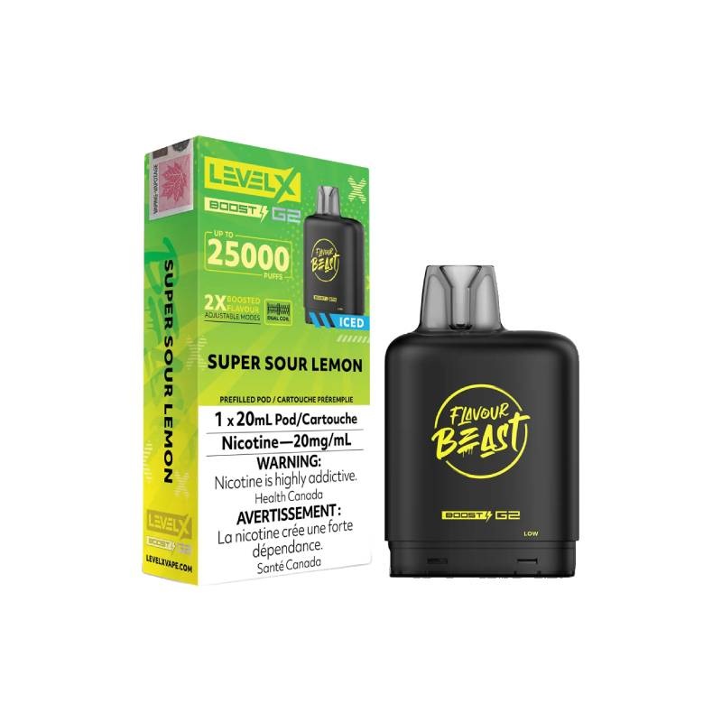 Level X Boost Flavour Beast G2 Pods – Super Sour Lemon Iced, 25K Puffs
