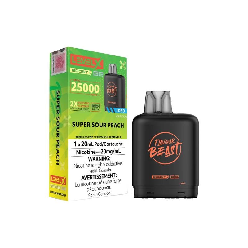 Level X Boost Flavour Beast G2 Pods – Super Sour Peach Iced, 25K Puffs
