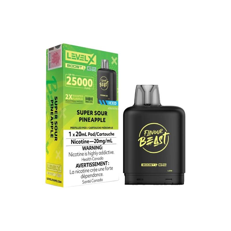 Level X Boost Flavour Beast G2 Pods – Super Sour Pineapple Iced, 25K Puffs