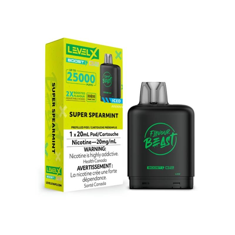Level X Boost Flavour Beast G2 Pods – Super Spearmint Iced, 25K Puffs