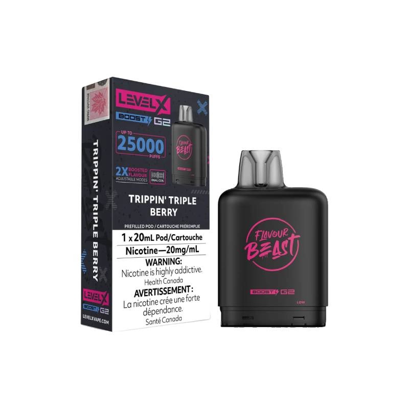 Level X Boost Flavour Beast G2 Pods – Trippin’ Triple Berry, 25K Puffs