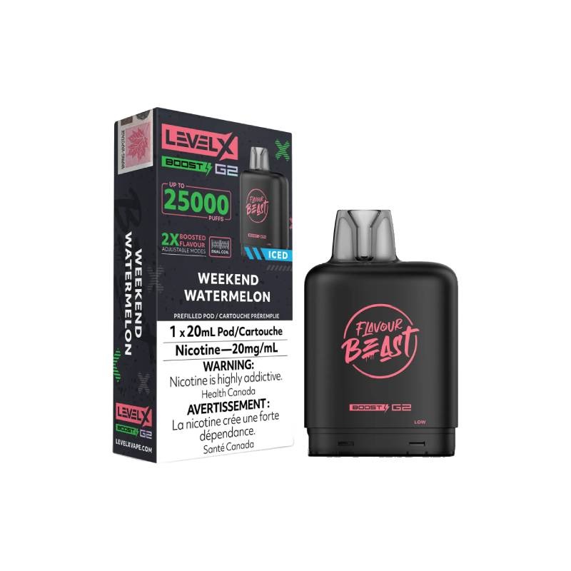 Level X Boost Flavour Beast G2 Pods – Weekend Watermelon Iced, 25K Puffs