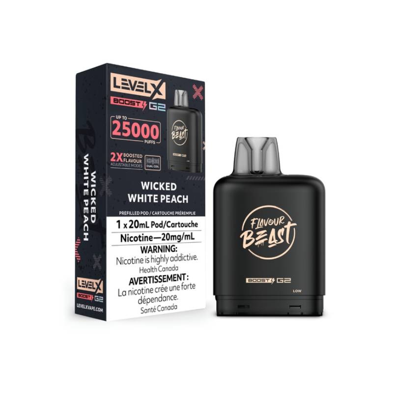 Level X Boost Flavour Beast G2 Pods – Wicked White Peach, 25K Puffs