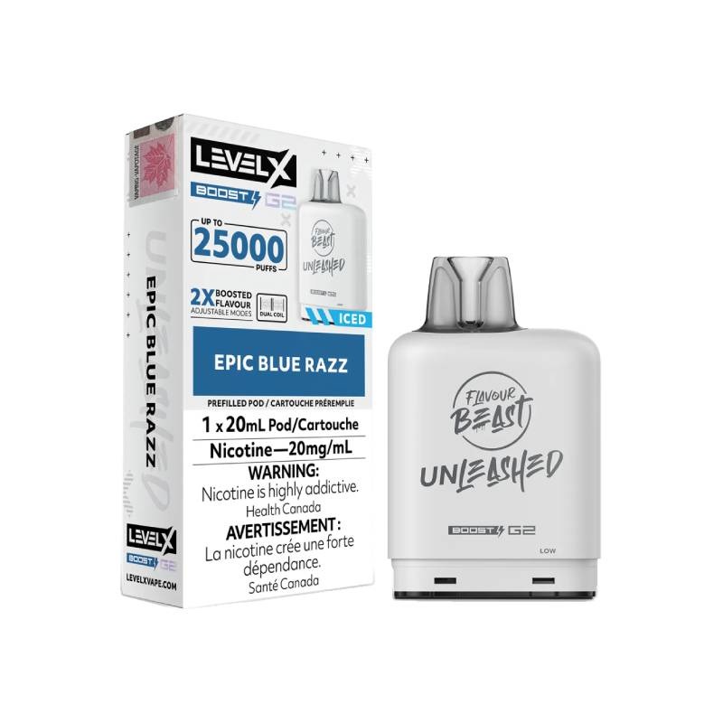 Level X Boost Flavour Beast Unleashed G2 Pods – Epic Blue Razz, 25K Puffs