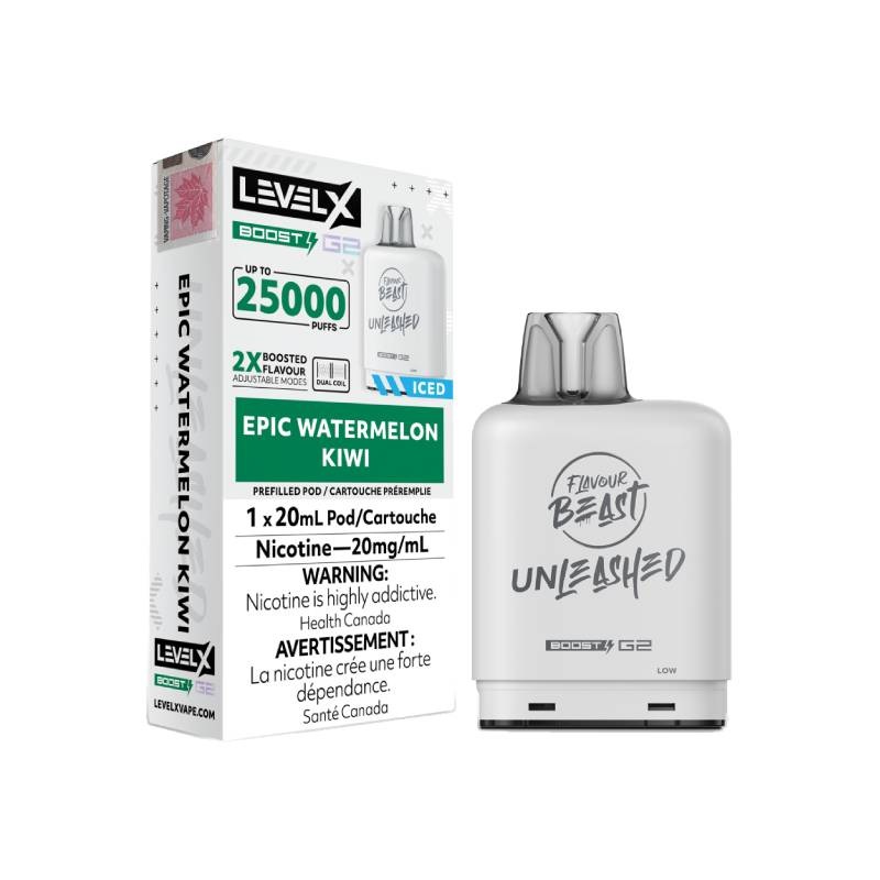 Level X Boost Flavour Beast Unleashed G2 Pods – Epic Watermelon Kiwi, 25K Puffs