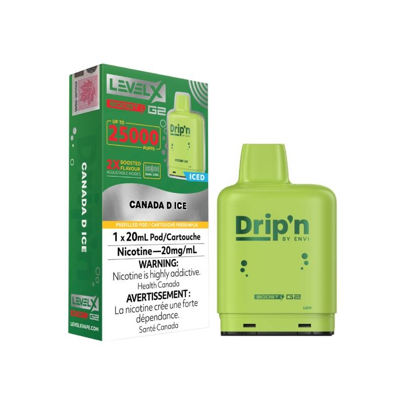 Level x Drip’n by Envi Canada D Ice G2 Pods – 20mL, 25K Puffs
