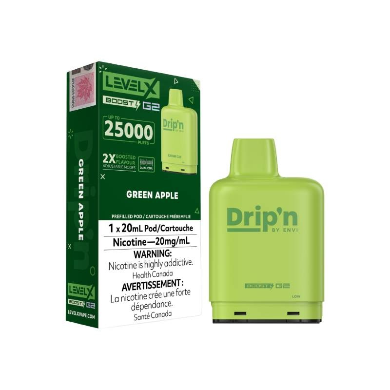 Level x Drip’n by Envi Green Apple G2 Pods – 20mL, 25K Puffs