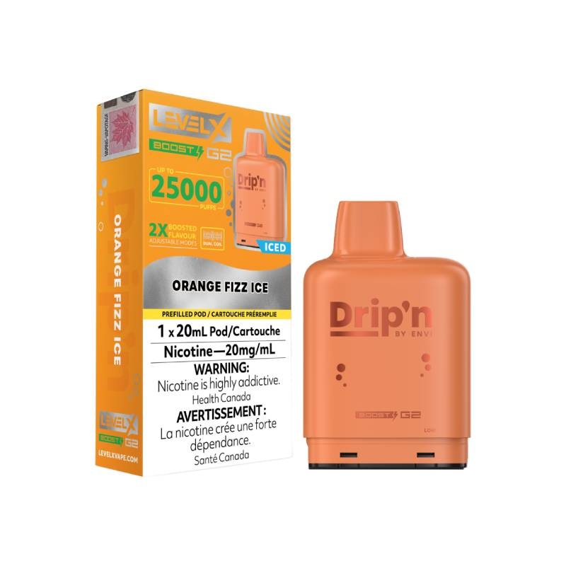 Level x Drip’n by Envi Orange Fizz Ice G2 Pods – 20mL, 25K Puffs