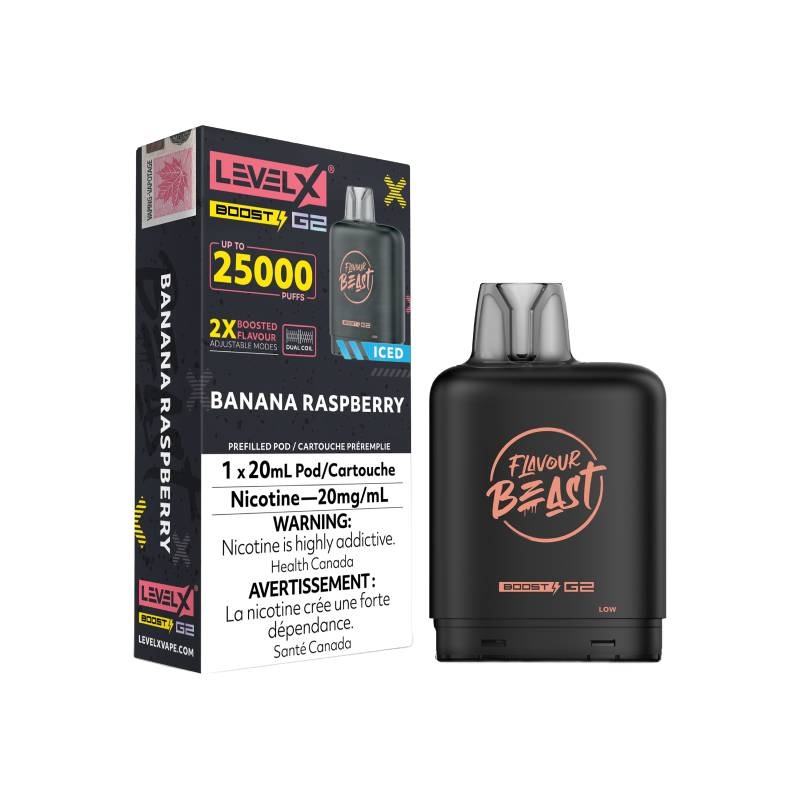 Level X Boost Flavour Beast G2 Pods – Banana Raspberry Iced, 25K Puffs
