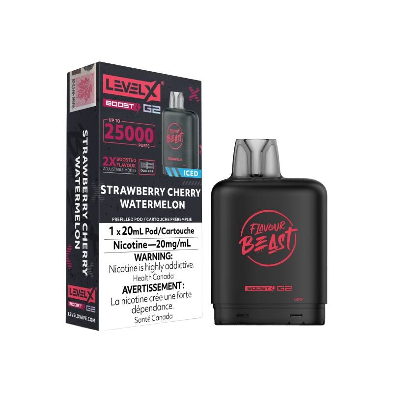 Level X Boost Flavour Beast G2 Pods – Strawberry Cherry Watermelon, 25K Puffs