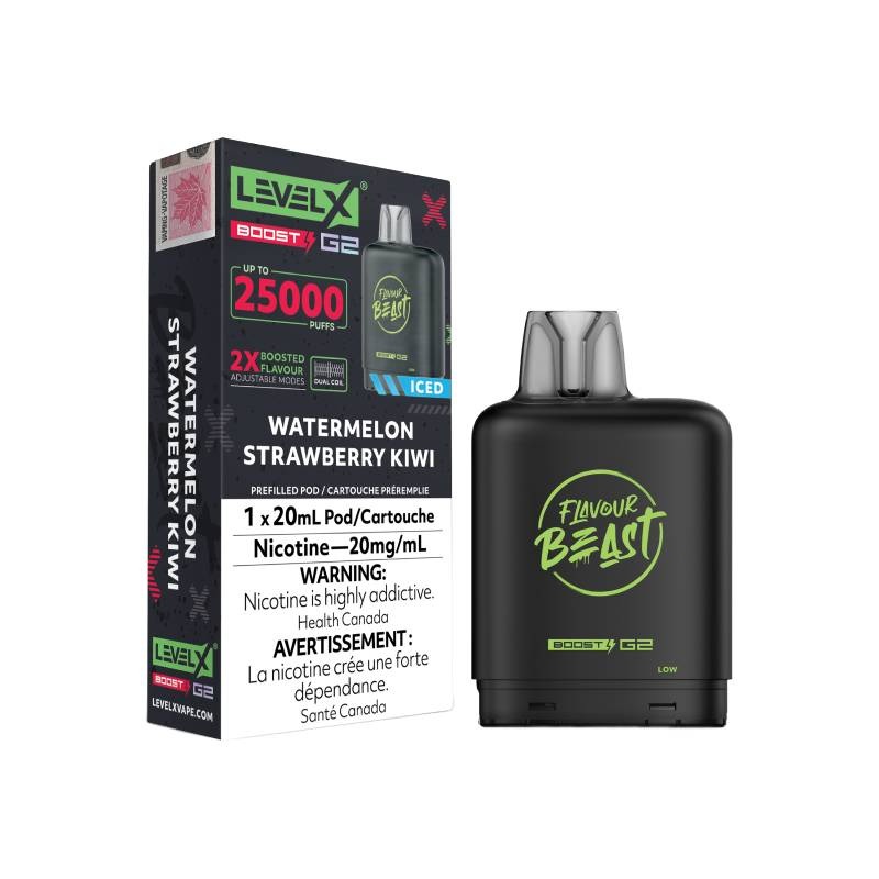 Level X Boost Flavour Beast G2 Pods – Watermelon StrawberryKiwi, 25K Puffs