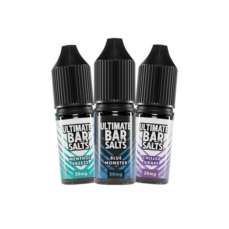 Ultimate Bar Salts E-Liquid|Blue Monster|Blue Slush Ice|Cherry Chill|Cherry Cola Chill|Chilled Grape|Dr Blue|Fresh Mango|Menthol Breeze|Pink Lemonade|Strawberry Chill|The Monster|Watermelon Chill|10MG – Medium Nicotine|20MG – High Nicotine