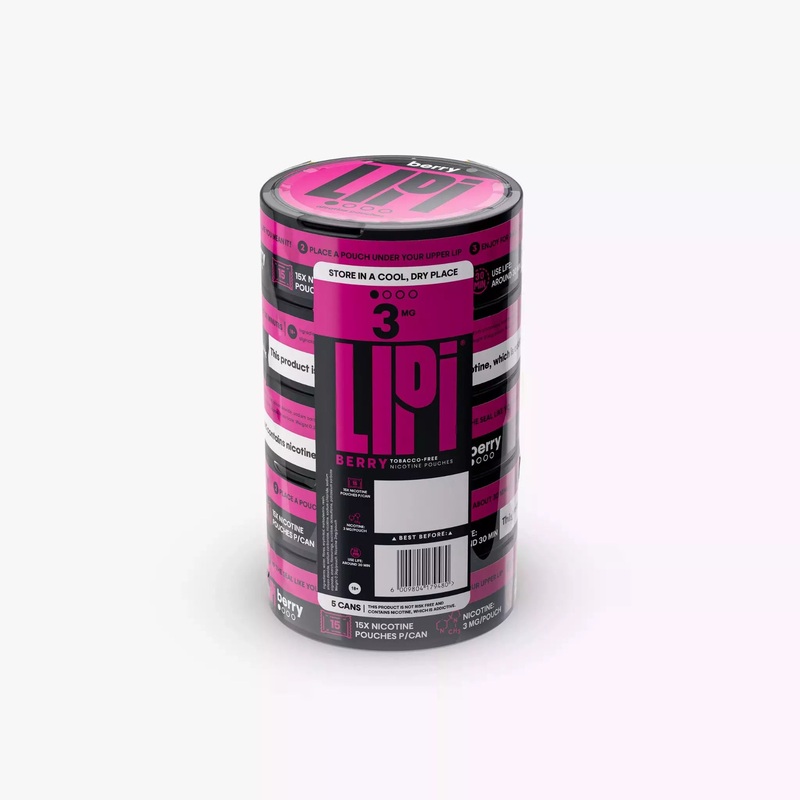 LIPI Nicotine Pouches: Berry 3mg Nicotine Alternative: 5 Pack