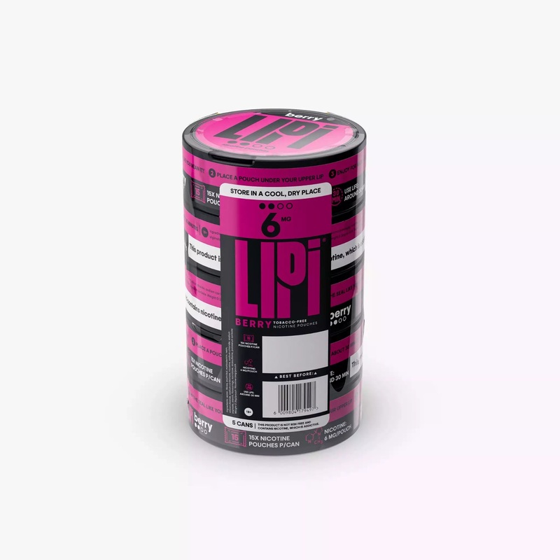 LIPI Nicotine Pouches: Berry 6mg Nicotine Alternative: 5 Pack