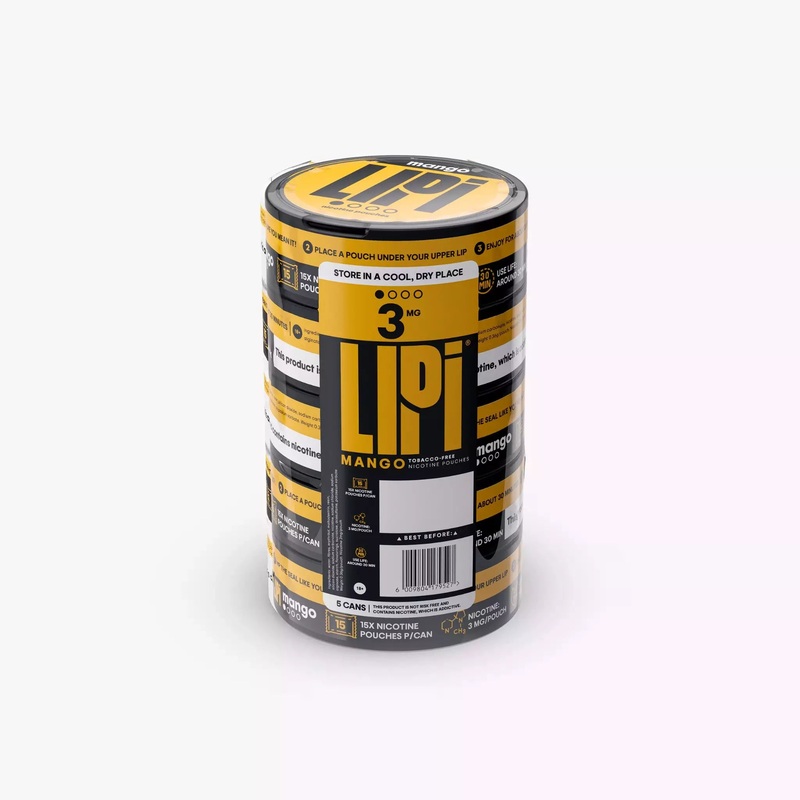 LIPI Nicotine Pouches: Mango 3mg Nicotine Alternative: 5 Pack