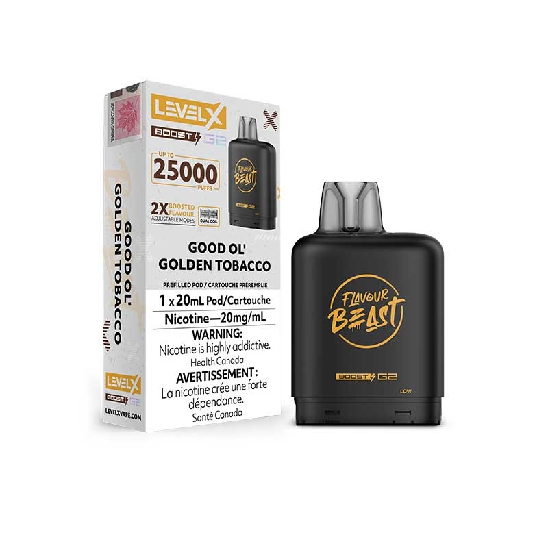 Good OL Golden Tobacco Flavour Beast  Level X Boost G2 Pod Disposable Vape