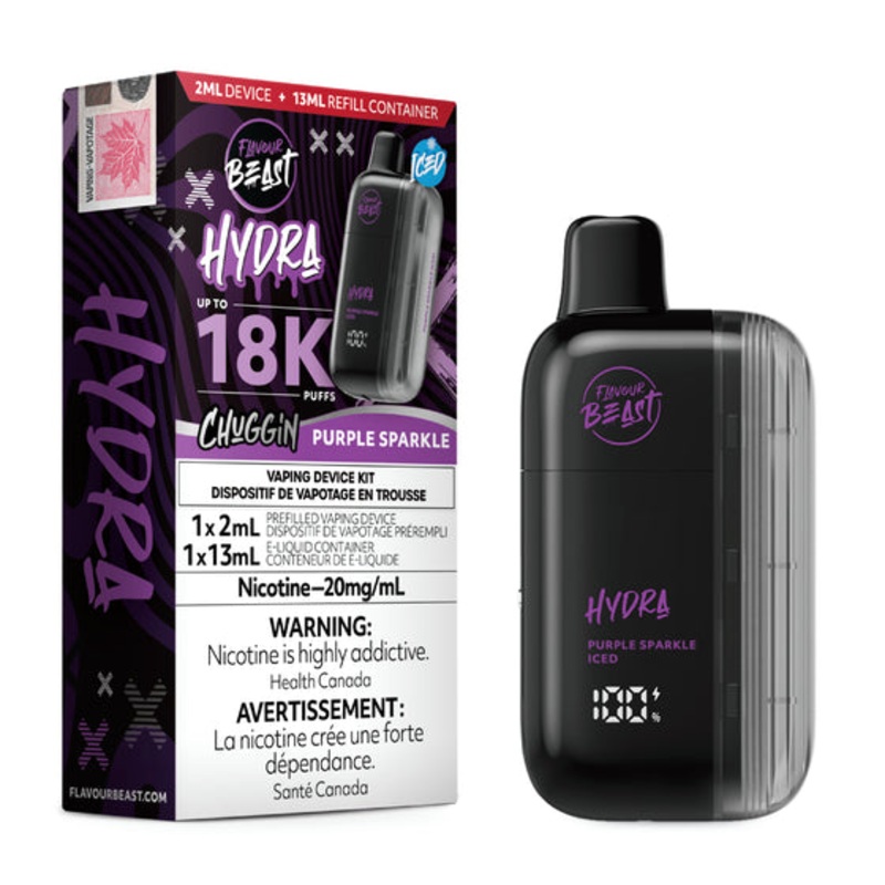 Chuggin’ Purple Sparkle Iced Flavour Beast Hydra 18K Disposable Vape