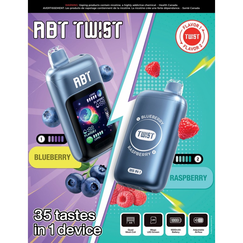 ABT TWIST 40K – BOLD 50|Raspberry / Watermelon|Peach / Berry Ice|Super Classic / Cherry Ice|Dragonfruit / Lychee Ice|Apple Ice / Kiwi Ice|Extreme Mint / Ice Mint|Blueberry Raspberry / Peach Ice|Strawberry Ice / H Ice|Blueberry / Raspberry|Grape / Raspberry