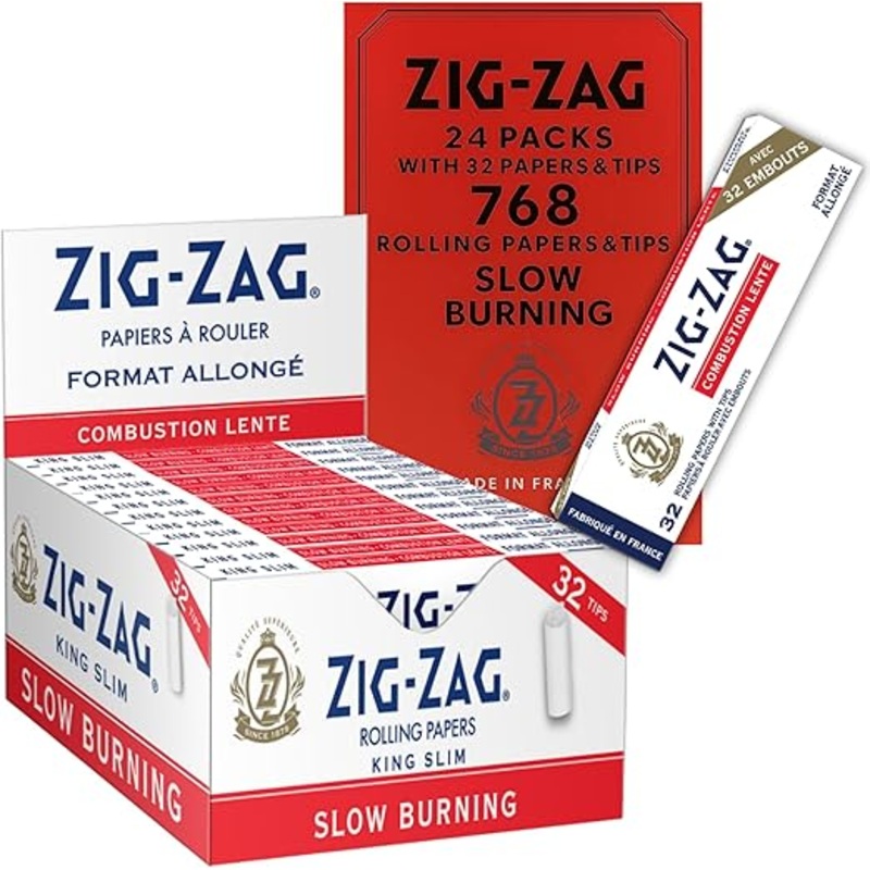 Zig zag King Size Slim Rolling Papers With Tips – Slow Burning (White)