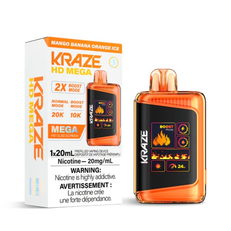 Kraze HD Mega Disposable Vape – 20K Puffs – Mango Banana Orange Ice