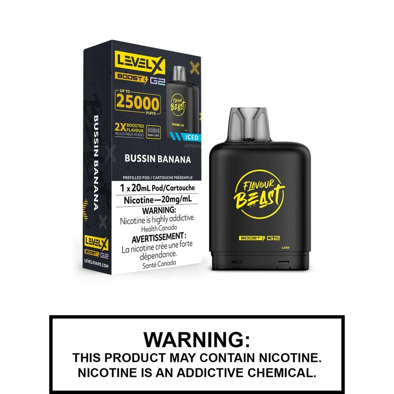 Bussin Banana Iced Flavour Beast Level X Boost G2 Pods
