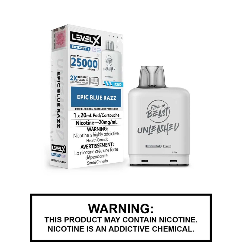 Epic Blue Razz Iced Flavour Beast Unleashed Level X Boost G2 Pods