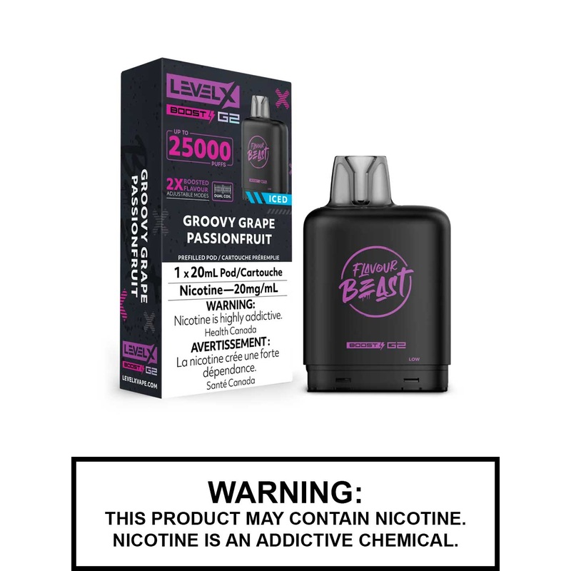 Groovy Grape Passionfruit Iced Flavour Beast Level X Boost G2 Pods