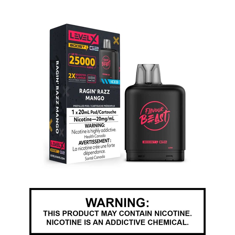 Ragin Razz Mango Iced Flavour Beast Level X Boost G2 Pods