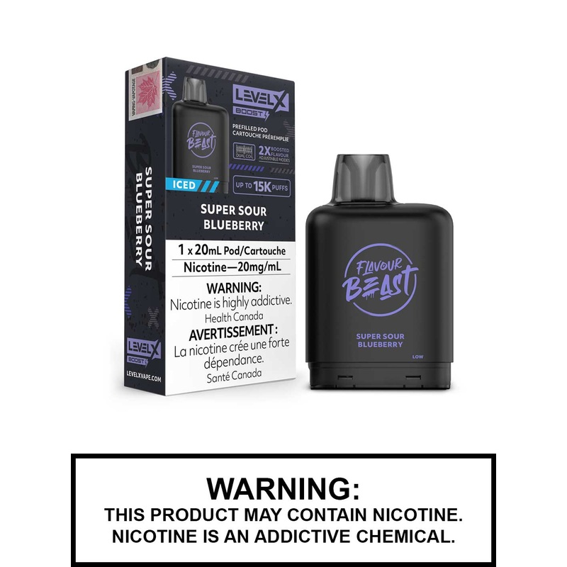 Super Sour Blueberry Iced Flavour Beast Level X Boost G2 Pods