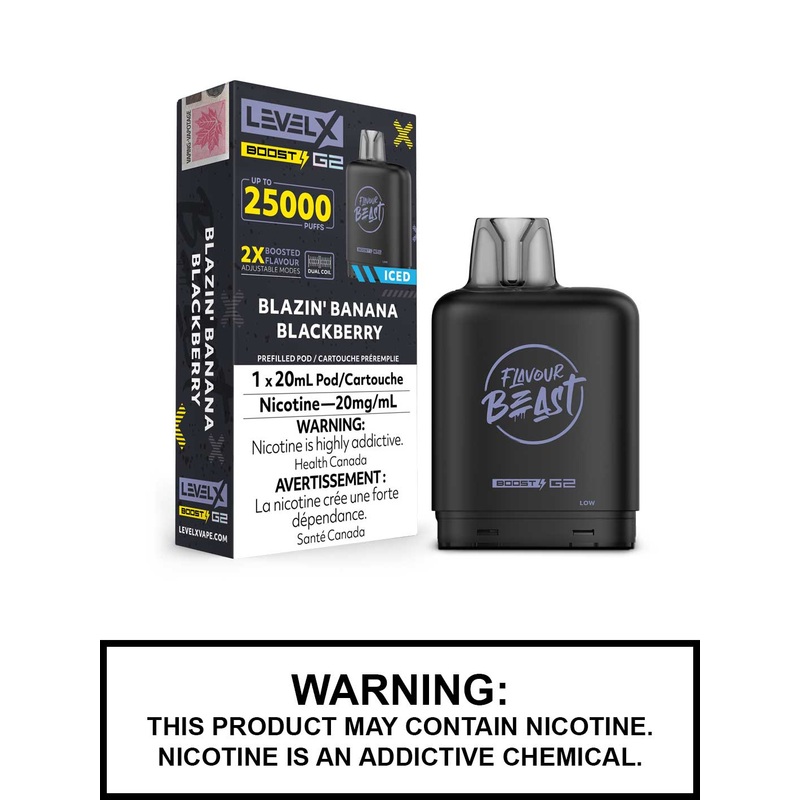 Blazin Banana Blackberry Iced Flavour Beast Level X Boost G2 Pods