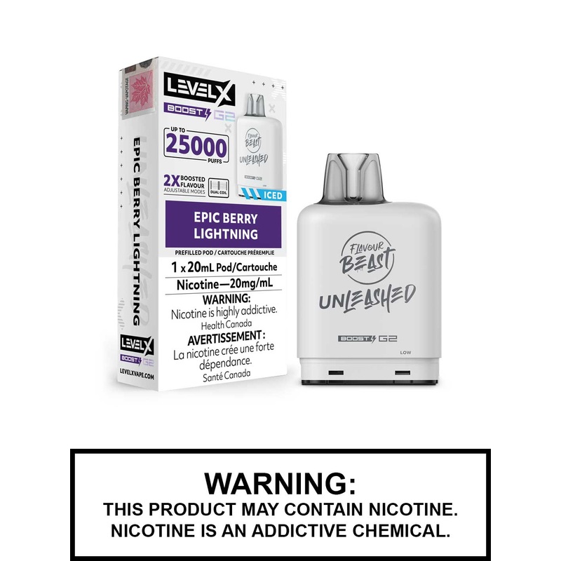 Epic Berry Lightning Iced Flavour Beast Unleashed Level X Boost G2 Pods