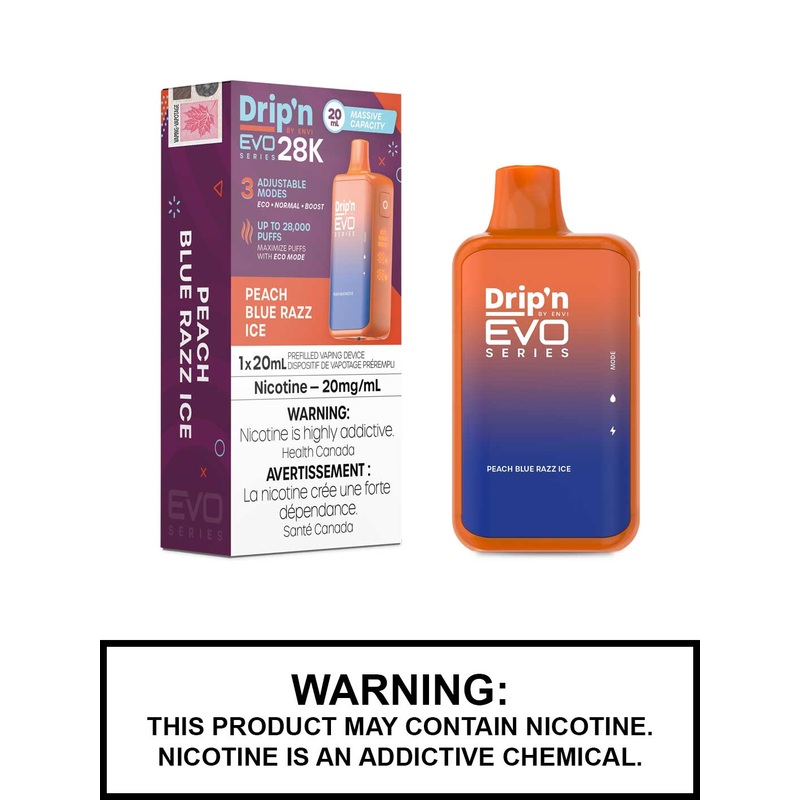 Peach Blue Razz Ice Drip’n EVO 28K Disposable Vape