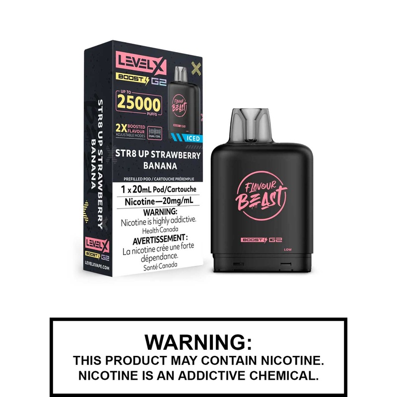 Str8 Up Strawberry Banana Iced Flavour Beast Level X Boost G2 Pods