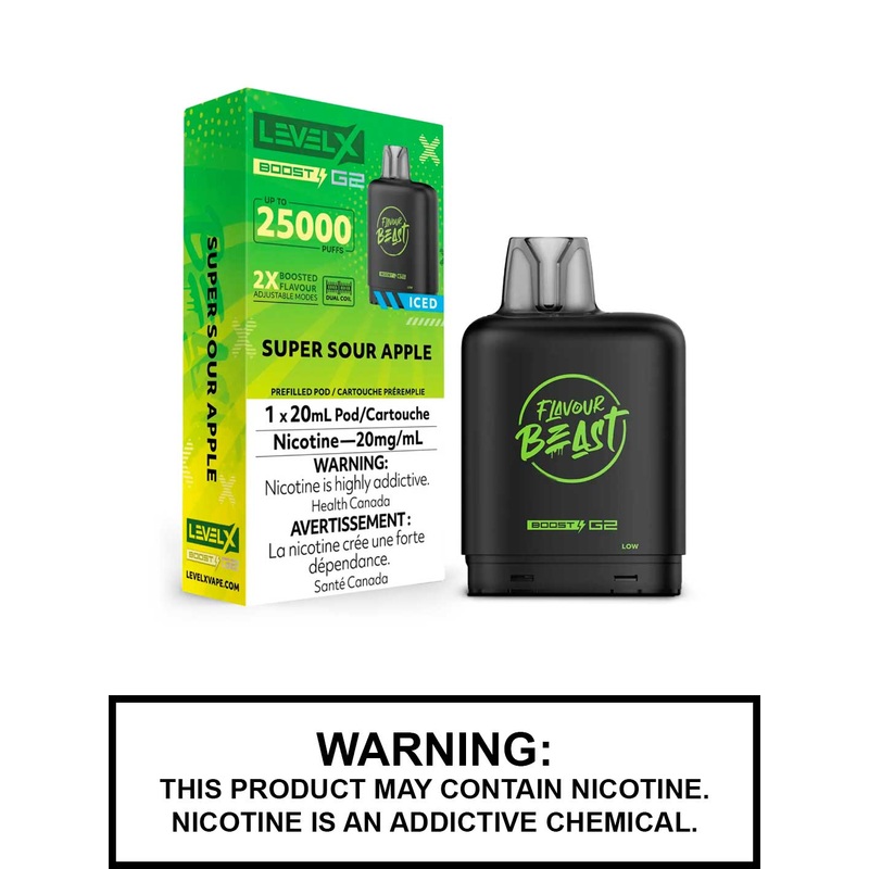 Super Sour Apple Iced Flavour Beast Level X Boost G2 Pods