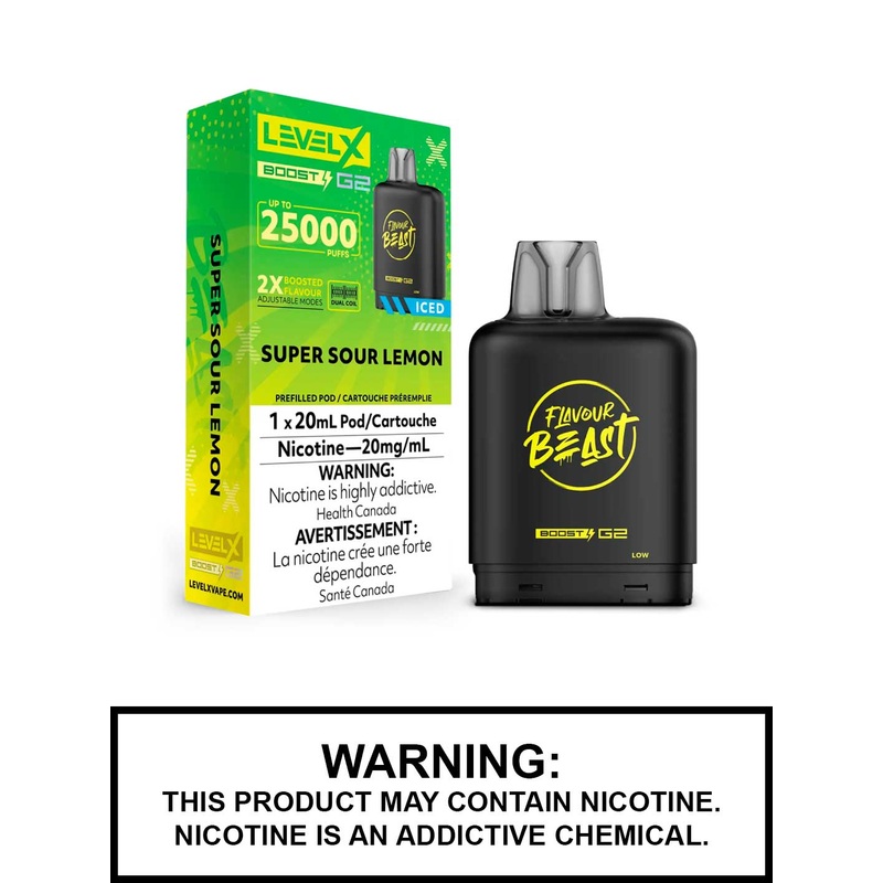 Super Sour Lemon Iced Flavour Beast Level X Boost G2 Pods