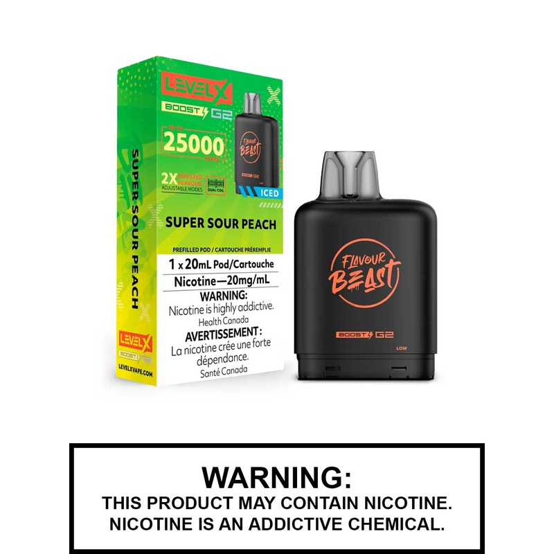 Super Sour Peach Iced Flavour Beast Level X Boost G2 Pods
