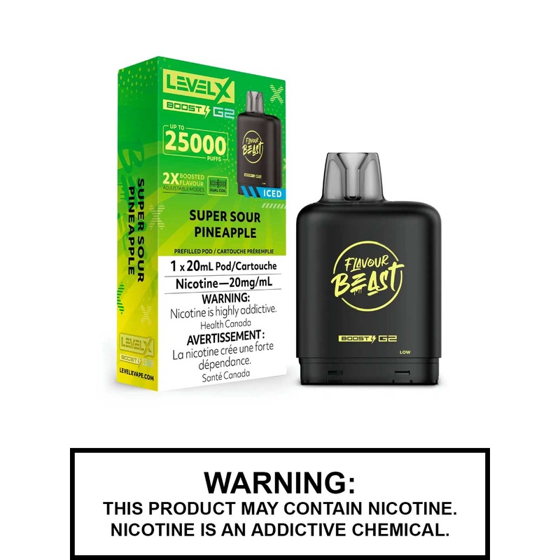 Super Sour Pineapple Iced Flavour Beast Level X Boost G2 Pods