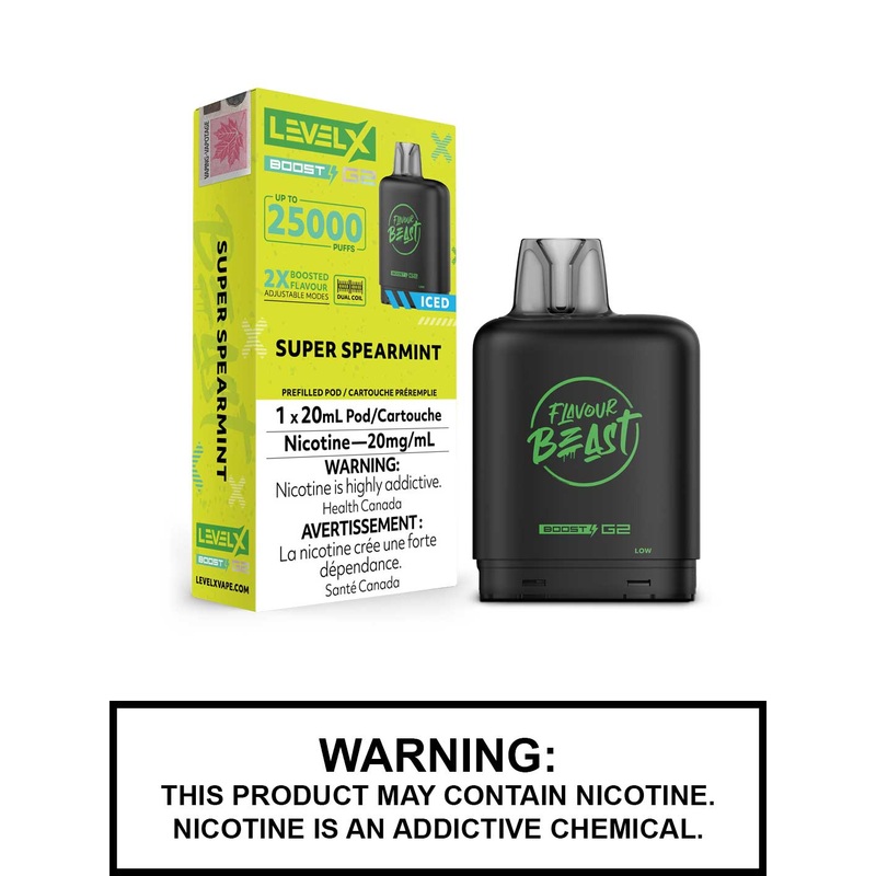 Super Spearmint Iced Flavour Beast Level X Boost G2 Pods