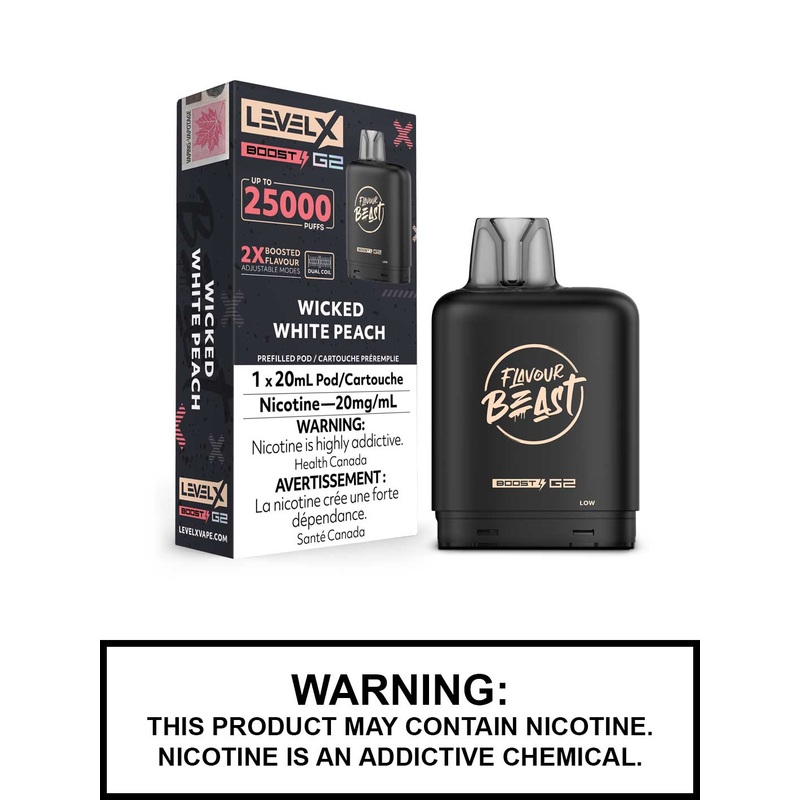 Wicked White Peach Flavour Beast Level X Boost G2 Pods