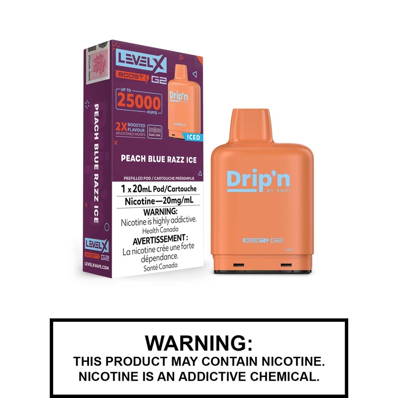 Peach Blue Razz Ice Drip’n Level X Boost G2 Pods