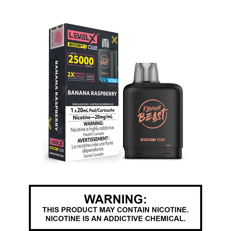 Banana Raspberry Iced Flavour Beast Level X Boost G2 Pods