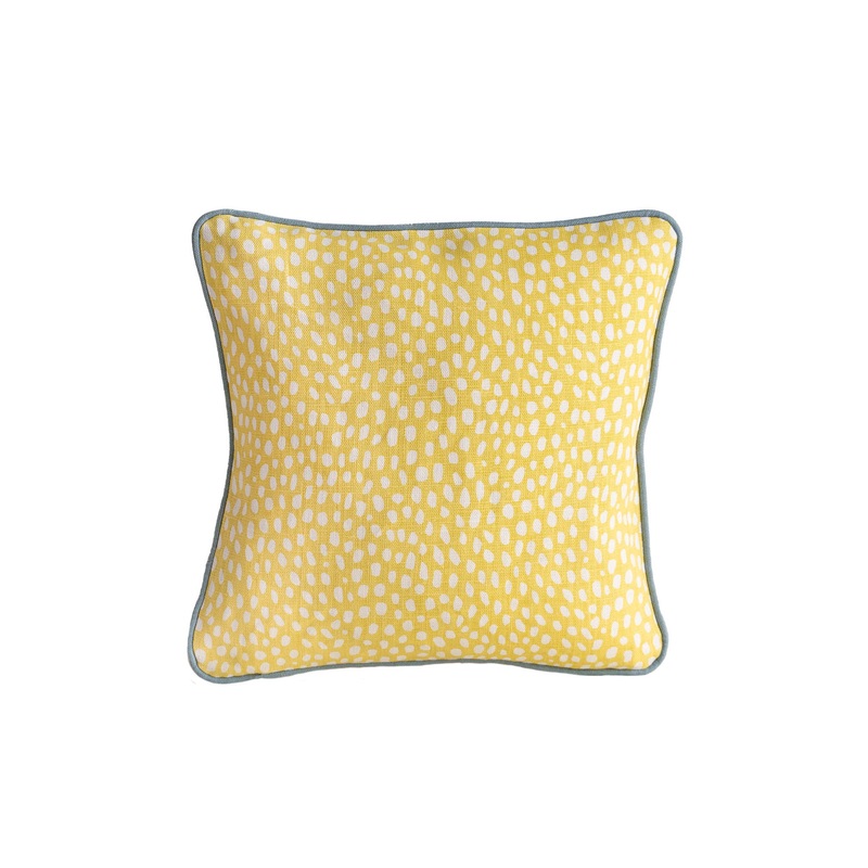 Spotty Lemon Cushion Cover – Aquamarine Piping – 40x40cm