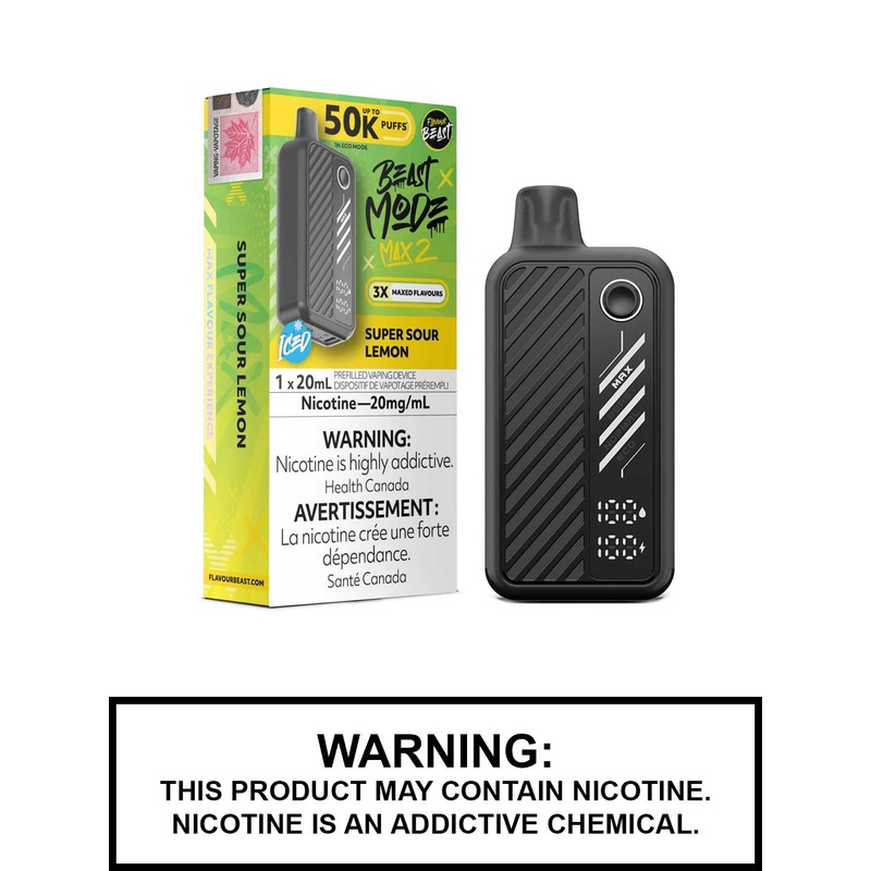 Super Sour Lemon Iced Flavour Beast Beast Mode Max 2 Disposable Vape