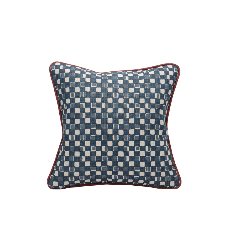 Faye Indigo Natural Cushion Cover – Rouge Piping – 40x40cm